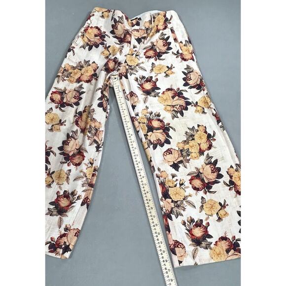 Peruvian Connection Pants Women 10 Cream Wide Leg Preppy Boho Cottagecore Floral - Picture 6 of 13